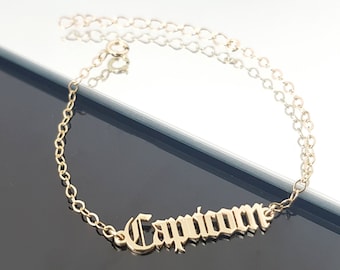 Capricorn Bracelet, Capricorn Zodiac Sign Bracelet, Capricorn Horoscope Bracelet,  Capricorn Old English Font Bracelet, Capricorn Gift Ideas