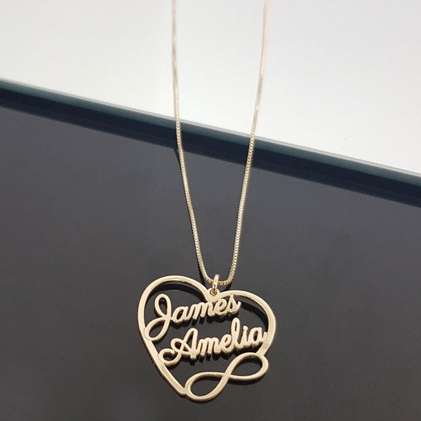 Benutzerdefinierte Herz Halskette, personalisierte Paar Namen Halskette, Paar Infinity Name Halskette, Valentinstag Halskette für sie, Liebe Halskette