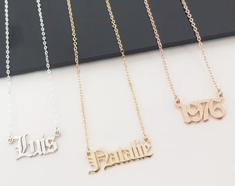 Old English Name Necklace, Custom Old English Font Style Necklace, Personalized Gothic Name Necklace, Customize Any Name/Word English Letter