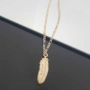 Personalized Engraved Feather Name Necklace, Men's Feather Necklace, Customized Feather With Name For Men, Feather Pendant, Vegan Jewelry