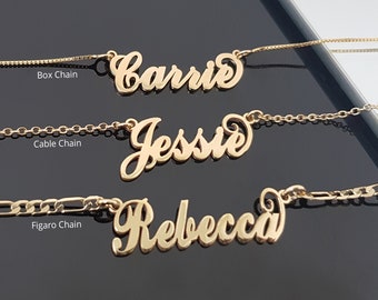 Carrie Name Necklace, Customized Carrie Font Nameplate, Personalized Carrie Style Name Pendant,  Carrie Style Necklace Cable Box Or Figaro