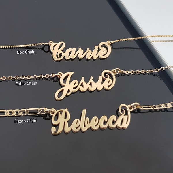 Carrie Name Necklace, Customized Carrie Font Nameplate, Personalized Carrie Style Name Pendant,  Carrie Style Necklace Cable Box Or Figaro