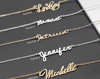 Gepersonaliseerde naamketting met kabelketting, sierlijke naamplaatketting goud, minimalistische naamketting, scriptnaamketting, bruidsmeisje cadeau