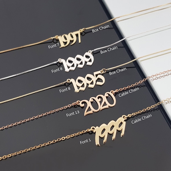 Custom Year Necklace, Birth Year Necklace, Year Necklace, Birthday Necklace, Numbers Necklace, Date Necklace For Women, Anniversary Necklace