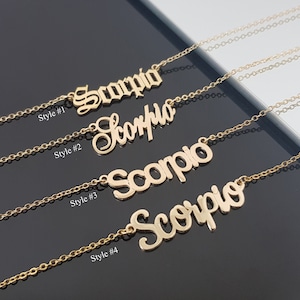 Scorpio Necklace With 4 Font Styles, Scorpio Zodiac Sign Necklace, Scorpio Horoscope Necklace, Scorpio Birthday Gift, Scorpio Astrology Gift
