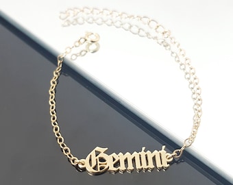 Gemini Bracelet, Gemini Zodiac Sign Bracelet, Gemini Horoscope Bracelet, Gemini Old English Font Bracelet, Gemini Birthday Gift, Gemini Gift