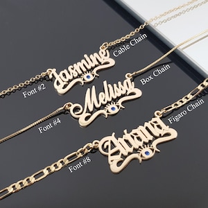 Collier personnalisé prénom anglais mauvais œil, pendentif personnalisé de la kabbale anglaise mauvais œil, protection du mauvais œil personnalisée avec cadeau prénom anglais