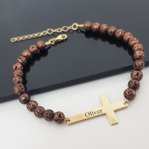 Pulseira de contas cruzadas personalizadas para homens, pulseira masculina com nome gravado, pulseira masculina com cruz, pulseira de contas cruzadas, presente com contas com nome personalizado