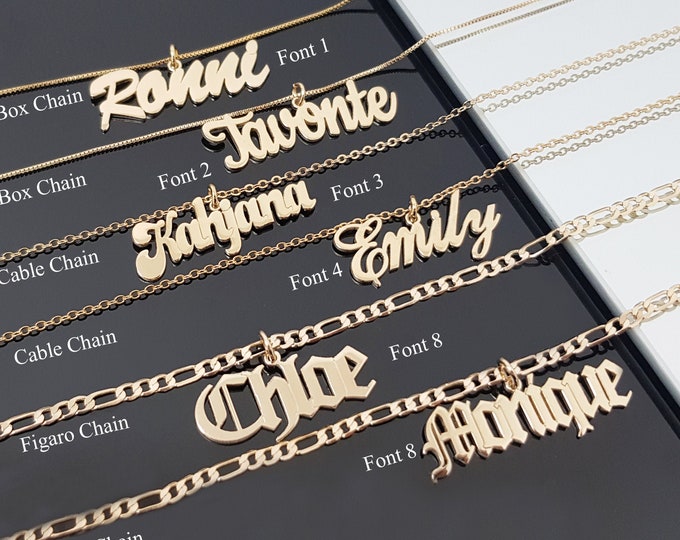 Customize name necklace, Personalized Gold Name Necklace, Custom Silver Name Necklace, English Nameplate, Jewelry Gift, Cable Box Or Figaro