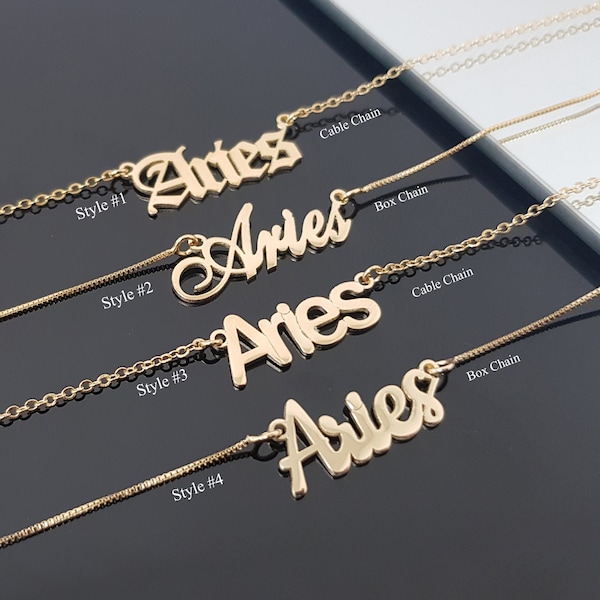 Aries Necklace With 4 Font Styles, Aries Zodiac Sign Necklace, Aries Horoscope Necklace, Astrology Aries Birthday Gift Idea, Aries Star Pend