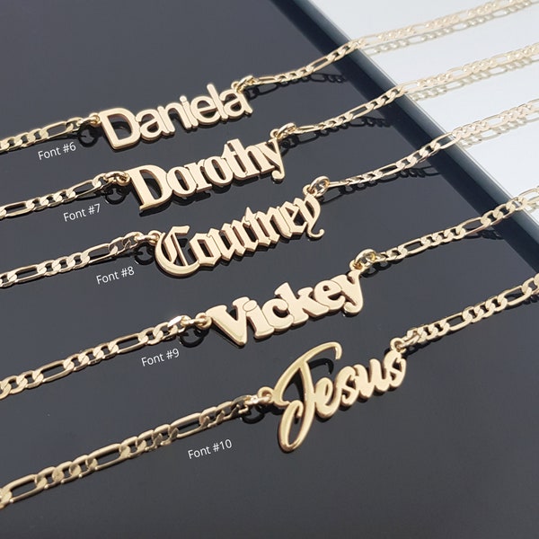 Name Necklace, Personalized Name Necklace With Figaro Chain, Customize Any Name With 15 Font Style, Custom Gift for Her, Womens Day Gift