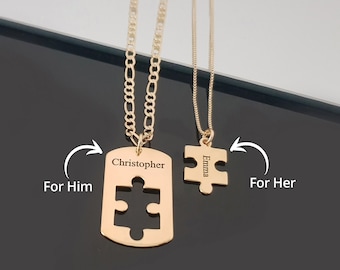 Passende Halsketten für Paare, Zwei Halsketten Set, Passende Halsketten, Puzzle Halsketten Set für 2, Fernbeziehung Geschenk