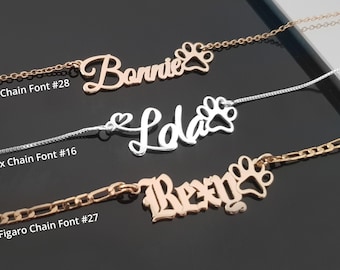 Name Necklace With Paw, Dog Paw Necklace Personalized, Personalized Paw Necklace, Pet Loss Necklace With Name, Pet Memorial Jewelry Gift