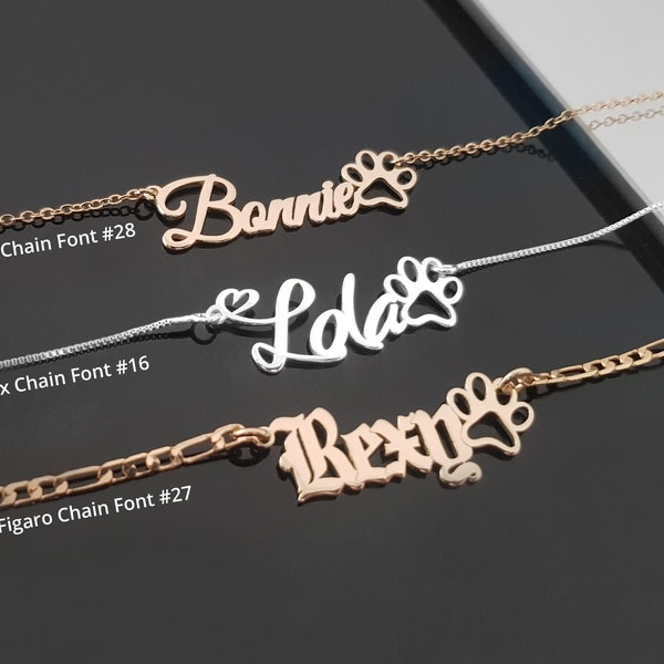 Naam ketting met poot, hond poot ketting gepersonaliseerd, gepersonaliseerde poot ketting, huisdier verlies ketting met naam, huisdier Memorial sieraden cadeau