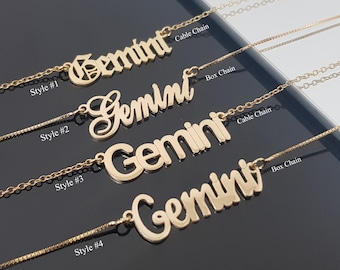 Gemini Necklace With 4 Font Styles, Gemini Zodiac Sign Necklace, Gemini Horoscope Necklace, Astrology Gemini Birthday Gift Idea, Gemini Star