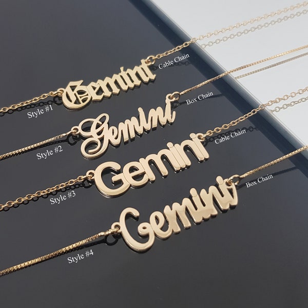 Gemini Necklace With 4 Font Styles, Gemini Zodiac Sign Necklace, Gemini Horoscope Necklace, Astrology Gemini Birthday Gift Idea, Gemini Star