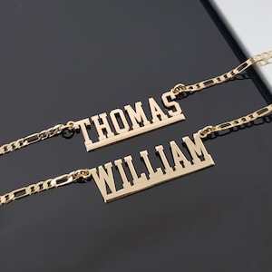 Collar con nombre personalizado para hombre con cadena Figaro, collar con placa de nombre personalizada, collar para hombre, regalo para hombre, collar para marido