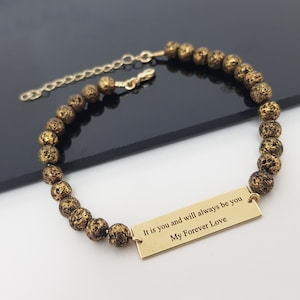 Pulseira de contas de lava personalizada para homens, pulseira gravada para homens, pulseira com placa de identificação masculina, pulseira de contas de lava masculina, presente de contas personalizado