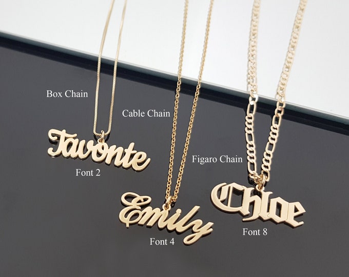 Personalized Name Necklace, Any Name/Word 15 Font Styles Pendant, Customized English Nameplate, Personalized Gift, Cable Box Or Figaro