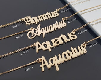 Aquarius Necklace With 4 Font Styles, Aquarius Zodiac Sign Necklace, Aquarius Horoscope Necklace, Astrology Aquarius Birthday Gift Idea