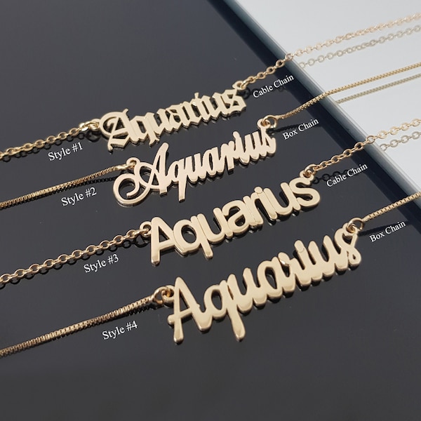 Aquarius Necklace With 4 Font Styles, Aquarius Zodiac Sign Necklace, Aquarius Horoscope Necklace, Astrology Aquarius Birthday Gift Idea