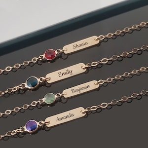 Pulsera ajustable con nombre de bebé, pulsera personalizada con nombre de bebé con piedra de nacimiento, pulsera con piedra de nacimiento para niños, regalo de identificación para bebés y niños pequeños