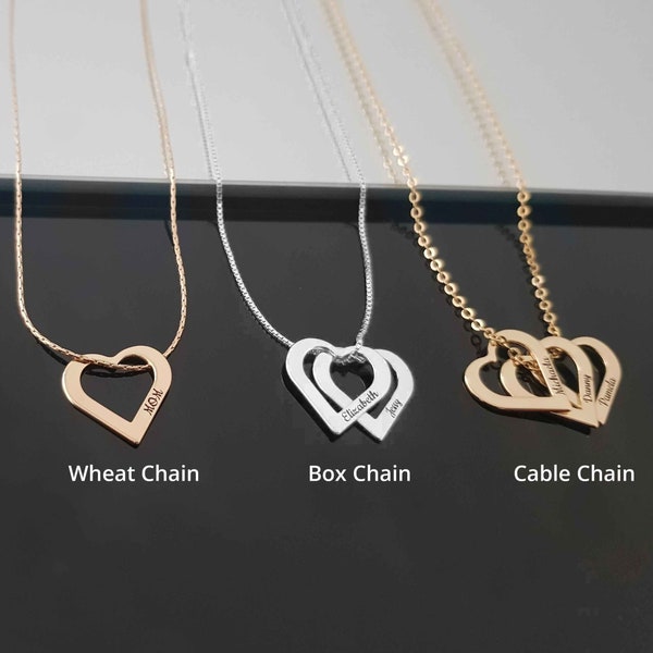 Collier personnalisé de nom de coeur, collier de nom de coeur multiple, collier de mère avec des noms d'enfants, bijoux de nom pour la mère, cadeau de bijoux de mère