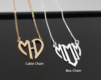 Heart Monogram Necklace, Personalized Monogram Necklace, Two Inital Monogram Necklace, Three Initial Necklace Gold, Custom Monogram Pendant