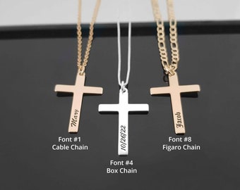 Engraved Cross Necklace With Name, Cross Name Necklace, Personalized Baptism Gift, Christening Gifts, Religious Necklace with Name For Women