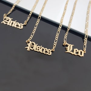 Naszyjnik ze znakiem zodiaku z łańcuchem Figaro, Baran, Byk, Bliźnięta, Rak, Lew, Panna, Waga, Skorpion, Strzelec, Koziorożec, Wodnik, Ryby