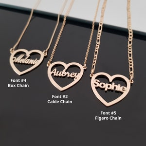 Heart Name Necklace, Name Necklace With Heart, Heart Necklace Engraved, Personalized Heart Necklace, Heart Nameplate Necklace, Couple Gifts
