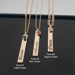 Vertical Bar Name Necklace With Birthstone, Vertical Bar Necklace Personalized, Birthstone Bar Name Necklace, Custom Engraved Bar Necklace