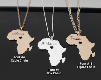 Gepersonaliseerde Afrika kaart ketting met naam, Afrika kaart hanger ketting, gouden Afrika hanger ketting, Afrika sieraden, cadeau voor Afrikaans