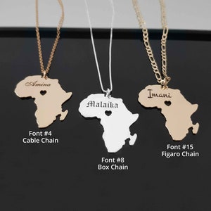 Gepersonaliseerde Afrika kaart ketting met naam, Afrika kaart hanger ketting, gouden Afrika hanger ketting, Afrika sieraden, cadeau voor Afrikaans afbeelding 1