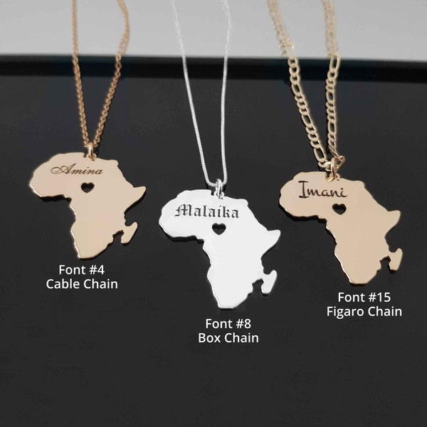 Personalized Africa Map Necklace With Name, Africa Map Pendant Necklace, Gold Africa Pendant Necklace, Africa Jewelry, Gift For African