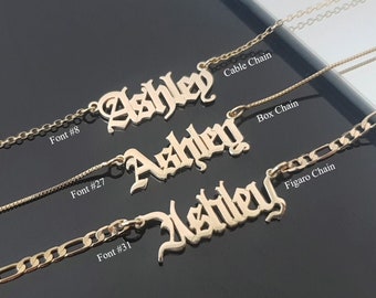 Collar personalizado con nombre en inglés antiguo, collar con placa de identificación de estilo gótico personalizado. Colgante inglés antiguo de fuente gótica, regalo de joyería gótica vanguardista