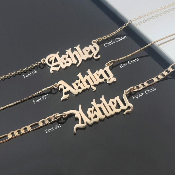 Collar personalizado con nombre en inglés antiguo, collar con placa de identificación de estilo gótico personalizado. Colgante inglés antiguo de fuente gótica, regalo de joyería gótica vanguardista