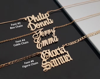 Collar de dos nombres, collar de doble nombre, collar de 2 capas, collar personalizado de dos placas de identificación, collar de placa de nombre, regalo de Navidad