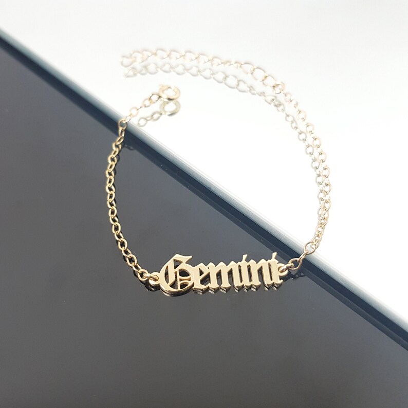 Gemini Bracelet, Gemini Zodiac Sign Bracelet, Gemini Horoscope Bracelet, Gemini Old English Font Bracelet, Gemini Birthday Gift, Gemini Gift image 1