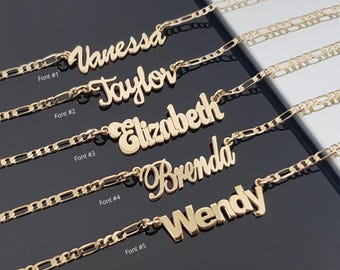 Personalized Minimalist Name Necklace With Figaro Chain • Nameplate Necklace • Womens Day Jewelry Gift Pendant for Her • Custom Necklace