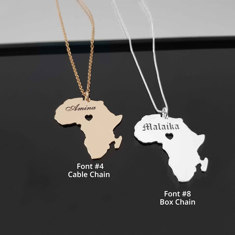 Personalized Africa Map Necklace With Name, Africa Map Pendant Necklace, Gold Africa Pendant Necklace, Africa Jewelry, Gift For African image 2