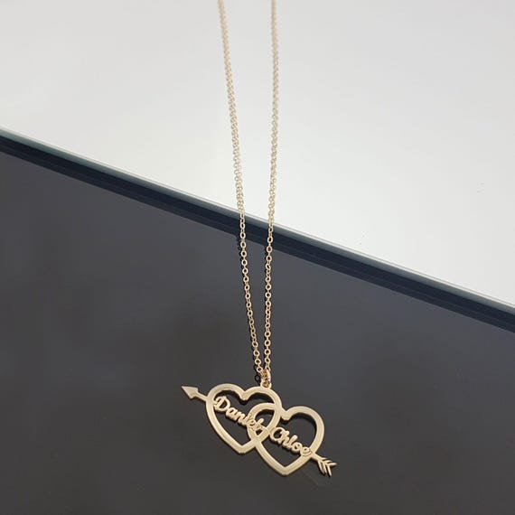 Custom Heart With Arrow Necklace, Heart Necklace with 2 Names, Personalized Couple Necklace, Two Names Necklace, Valentines Day Gift