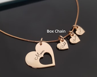 Name Necklace For Mom, Personalized Necklace With Kids Names, Engraved Hearts Necklace With Multiple Names, Necklace For Mom With Kids Names