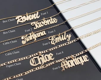 Customize name necklace, Personalized Gold Name Necklace, Custom Silver Name Necklace, English Nameplate, Jewelry Gift, Cable Box Or Figaro