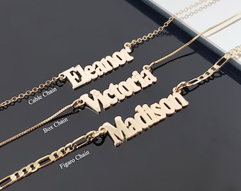 Personalized Bold Font Name Necklace, Customized Thick Name Necklace, Bold Script Nameplate, Thick Name Plate Pendant, Unisex Name Necklace