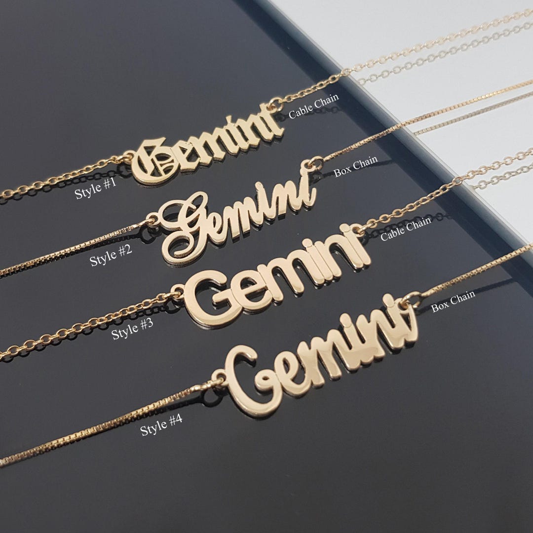 Gemini Necklace With Font Styles, Gemini Zodiac Sign Necklace