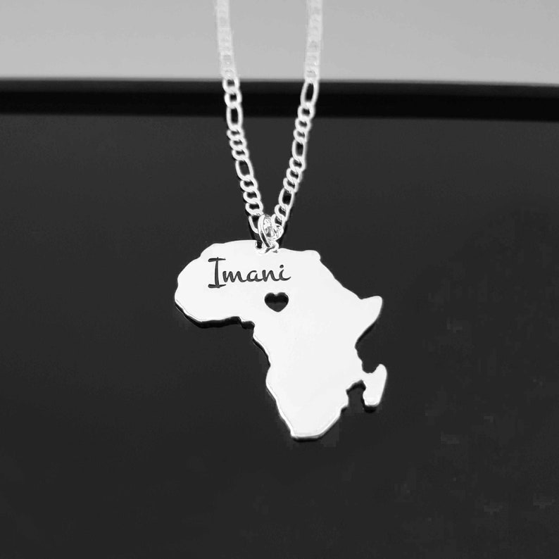 Personalized Africa Map Necklace With Name, Africa Map Pendant Necklace, Gold Africa Pendant Necklace, Africa Jewelry, Gift For African image 3