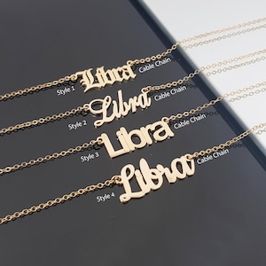 Libra Necklace With 4 Font Styles, Libra Zodiac Sign Necklace, Libra Horoscope Necklace, Libra Birthday Gift, Libra Astrology Gift Jewelry
