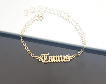 Taurus Bracelet, Taurus Zodiac Sign Bracelet, Taurus Horoscope Bracelet, Taurus Old English Font Bracelet, Taurus Birthday Gift, Taurus Gift