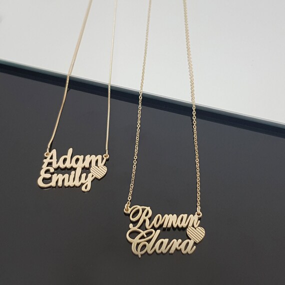 Double Name Necklace With Heart Two Names Necklace 2 Layer - Etsy